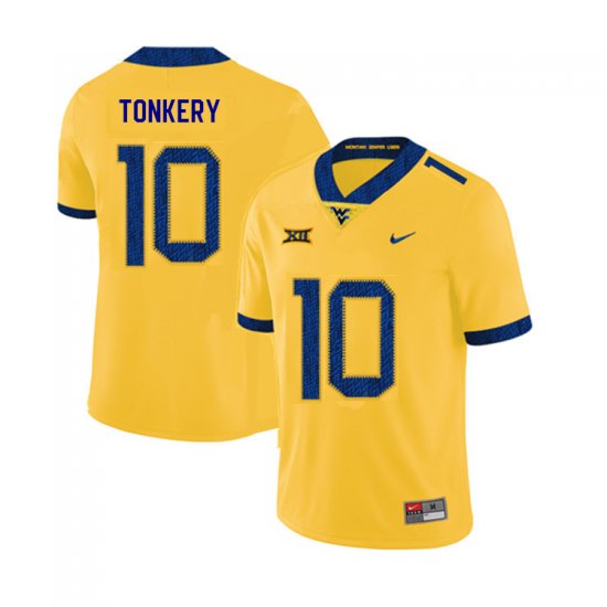 Men's West Virginia Mountaineers NCAA #10 Dylan Tonkery Yellow Authentic Nike 2019 Stitched College Football Jersey PS15K83ZR